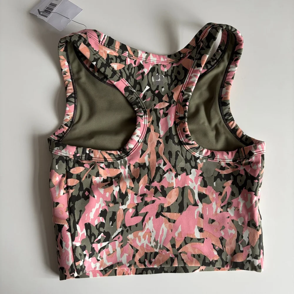 NWT Women's Sweaty Betty Sports Bra XXS Pink Green Floral Texture Print - Picture 4 of 4